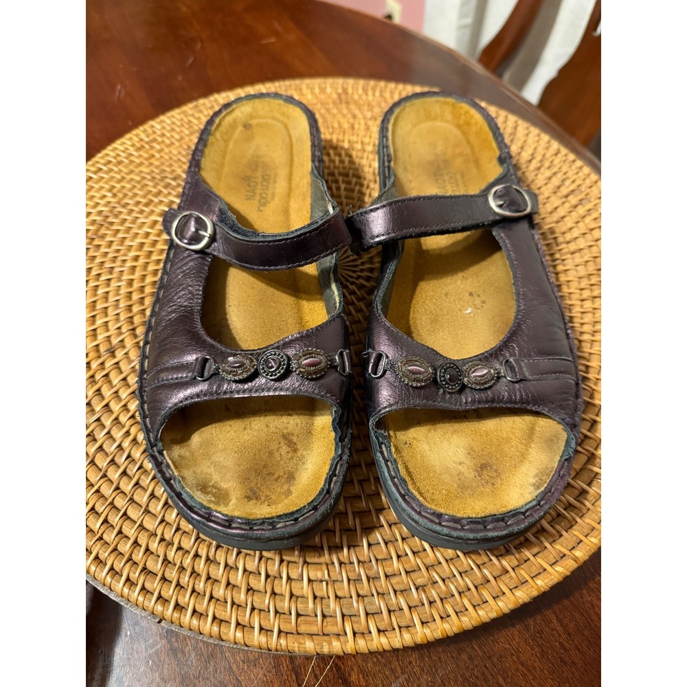 Naot Metallic Purple Leather Slide Sandals Comfort Buckle Embellished Womens 40